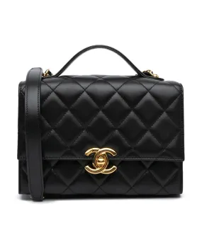 Mini Quilted Lambskin Flap Satchel with Gold Plated Trim