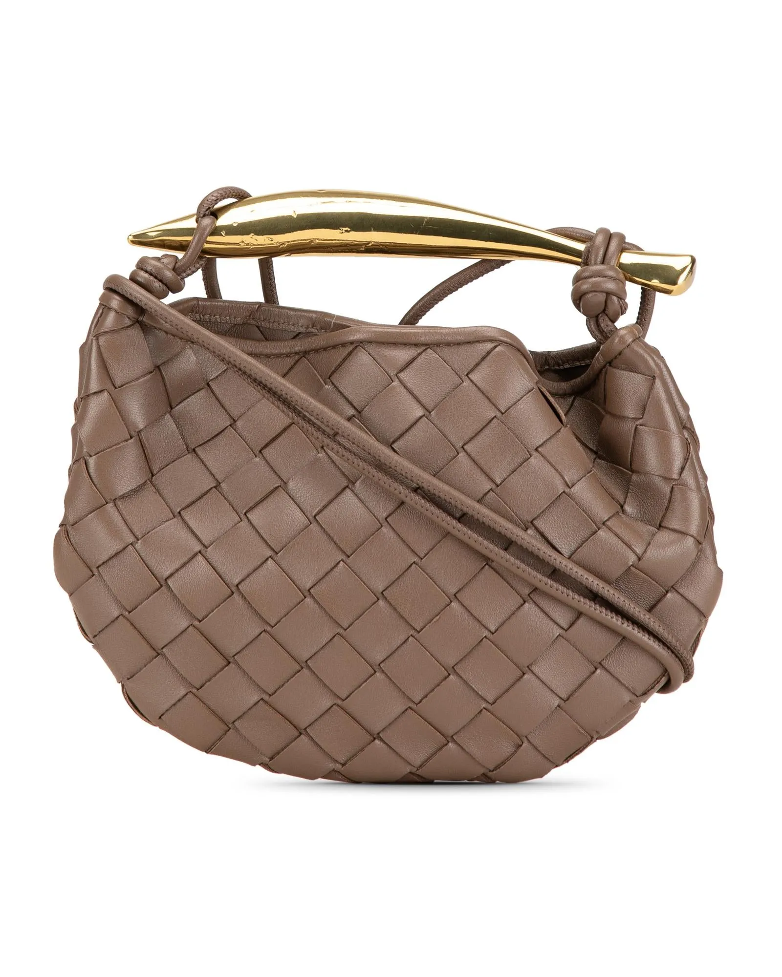 Mini Woven Leather Sardine Bag with Gold-Tone Handle