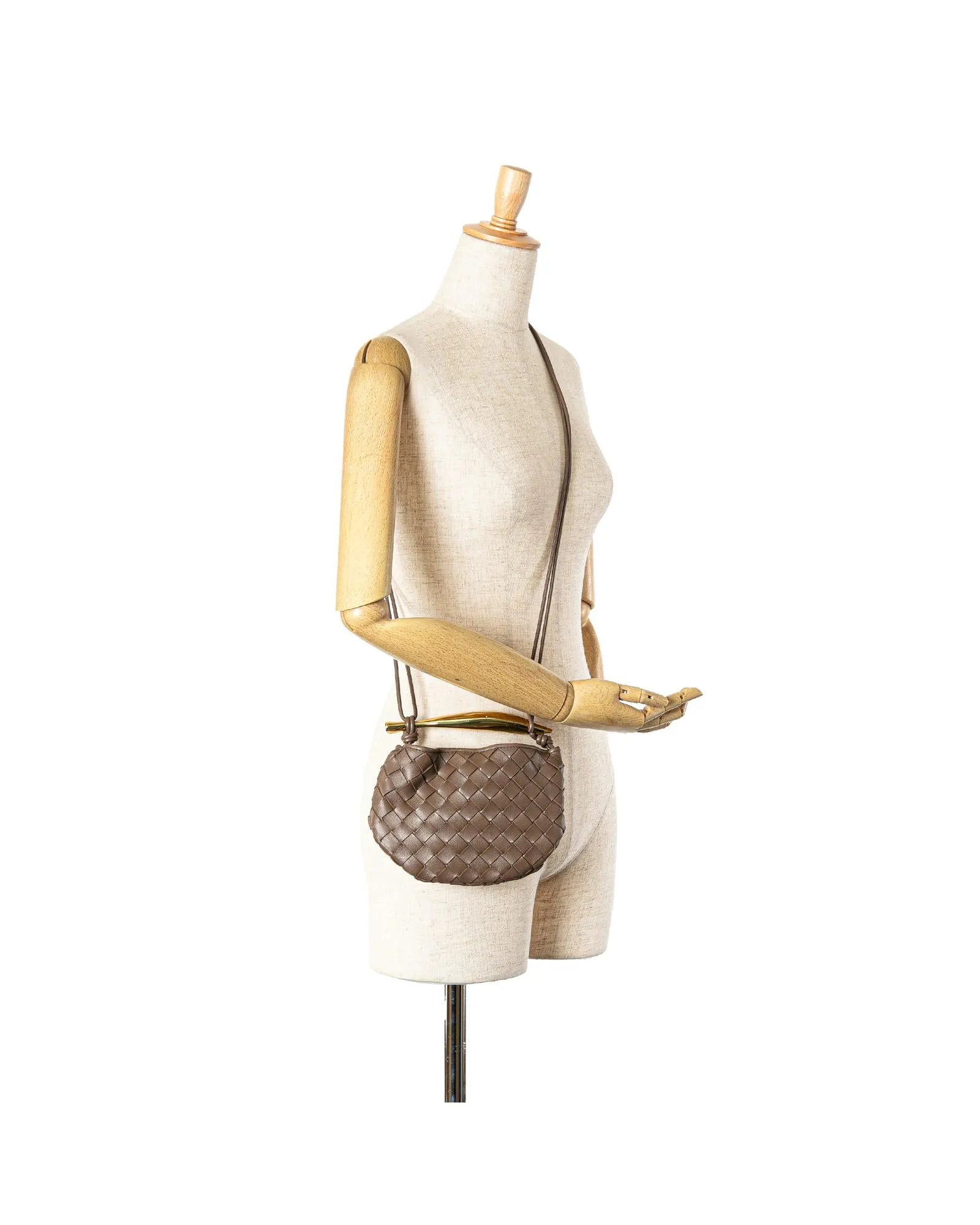 Mini Woven Leather Sardine Bag with Gold-Tone Handle