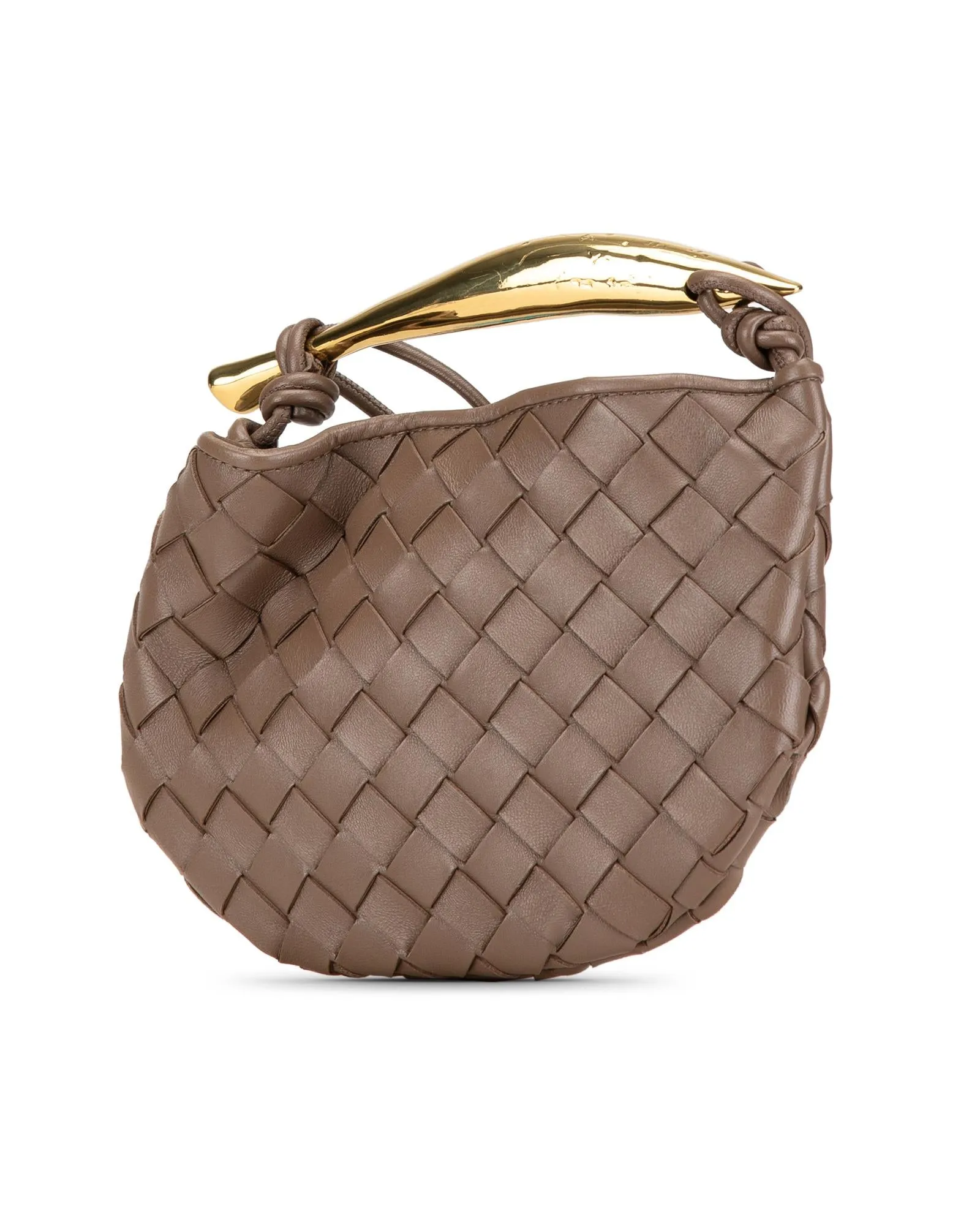 Mini Woven Leather Sardine Bag with Gold-Tone Handle