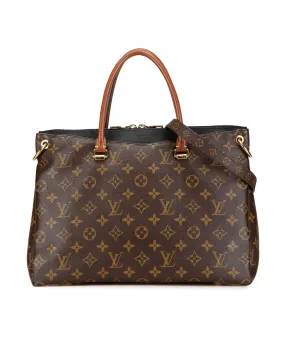 Monogram Canvas Satchel with Rolled Leather Handles and Detachable Strap