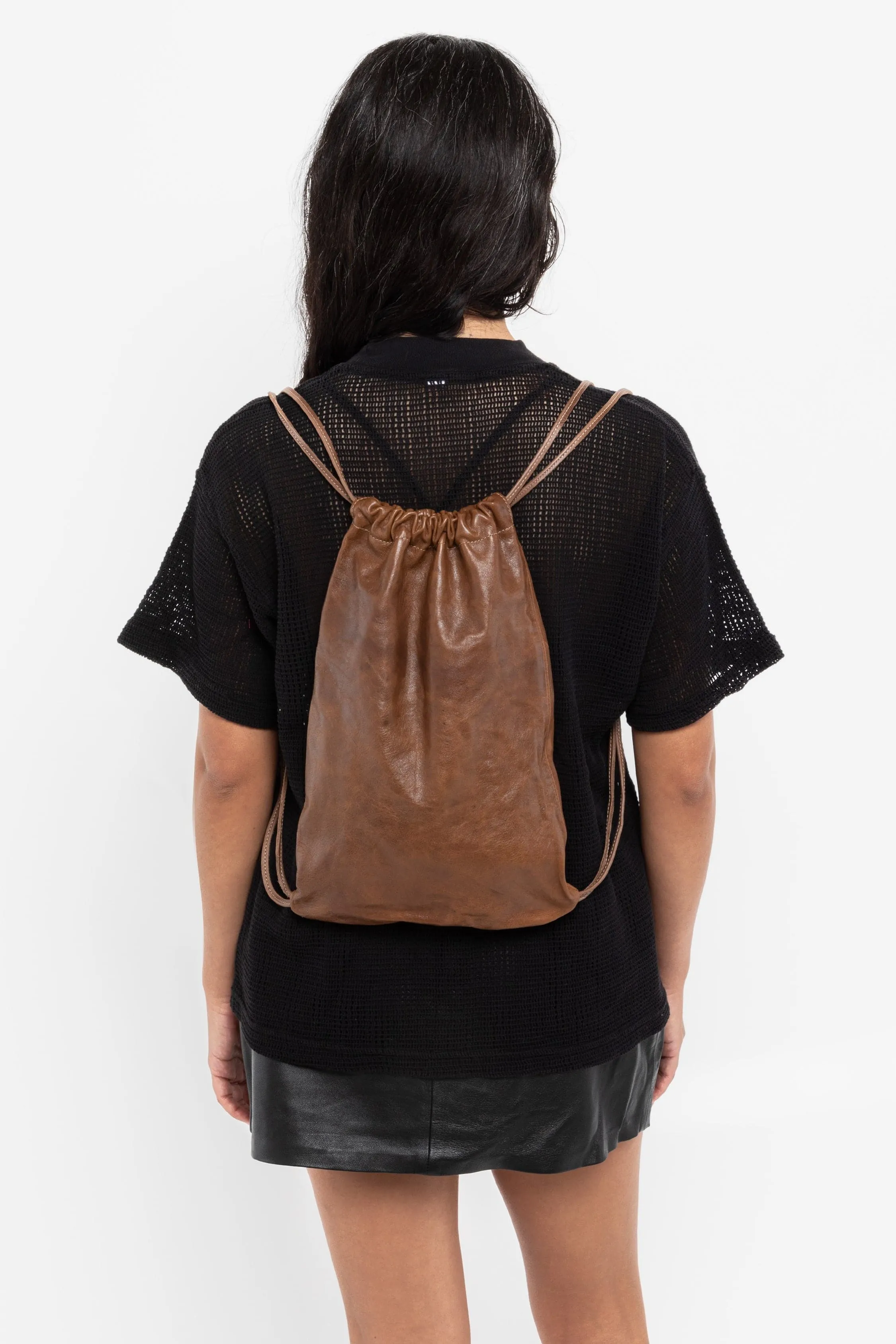 RLH3414 - Unisex Leather Drawstring Backpack