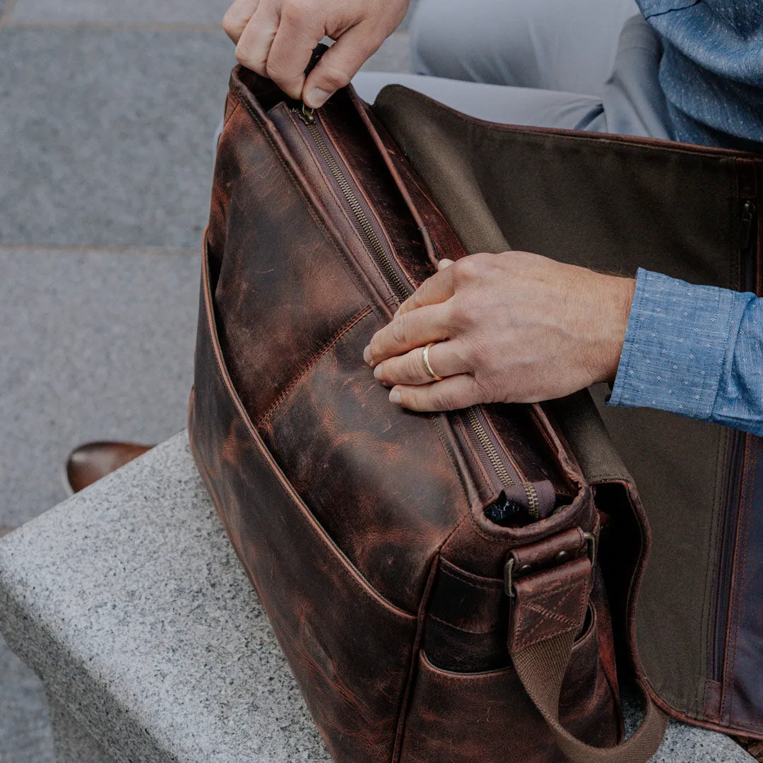 Roosevelt Buffalo Leather Satchel Messenger Bag - Large | Dark Oak