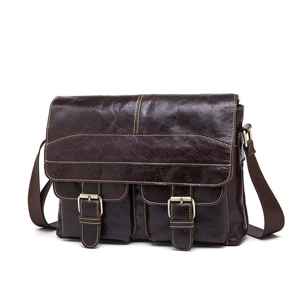 Rossie Viren Vintage Leather Men Rugged Post Messenger Crossbody Bag