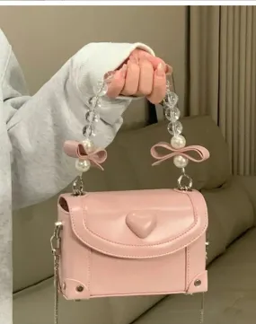 Sohiwoo Sweet Pink Messenger Bag Women Fairycore Aesthetic Handle Pearl Chain Crossbody Bags Ladies Harajuku Heart Y2k Hand Bag