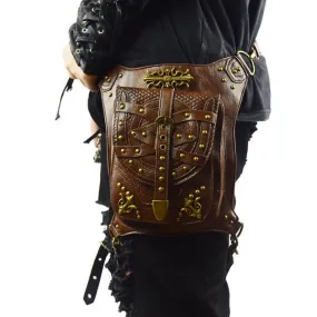 Street Style Punk Vintage Messenger Bags Men Waist Bags Rock Rivet Shoulder Bag Brown Steampunk Women  Phone Case