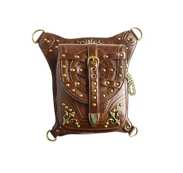 Street Style Punk Vintage Messenger Bags Men Waist Bags Rock Rivet Shoulder Bag Brown Steampunk Women  Phone Case