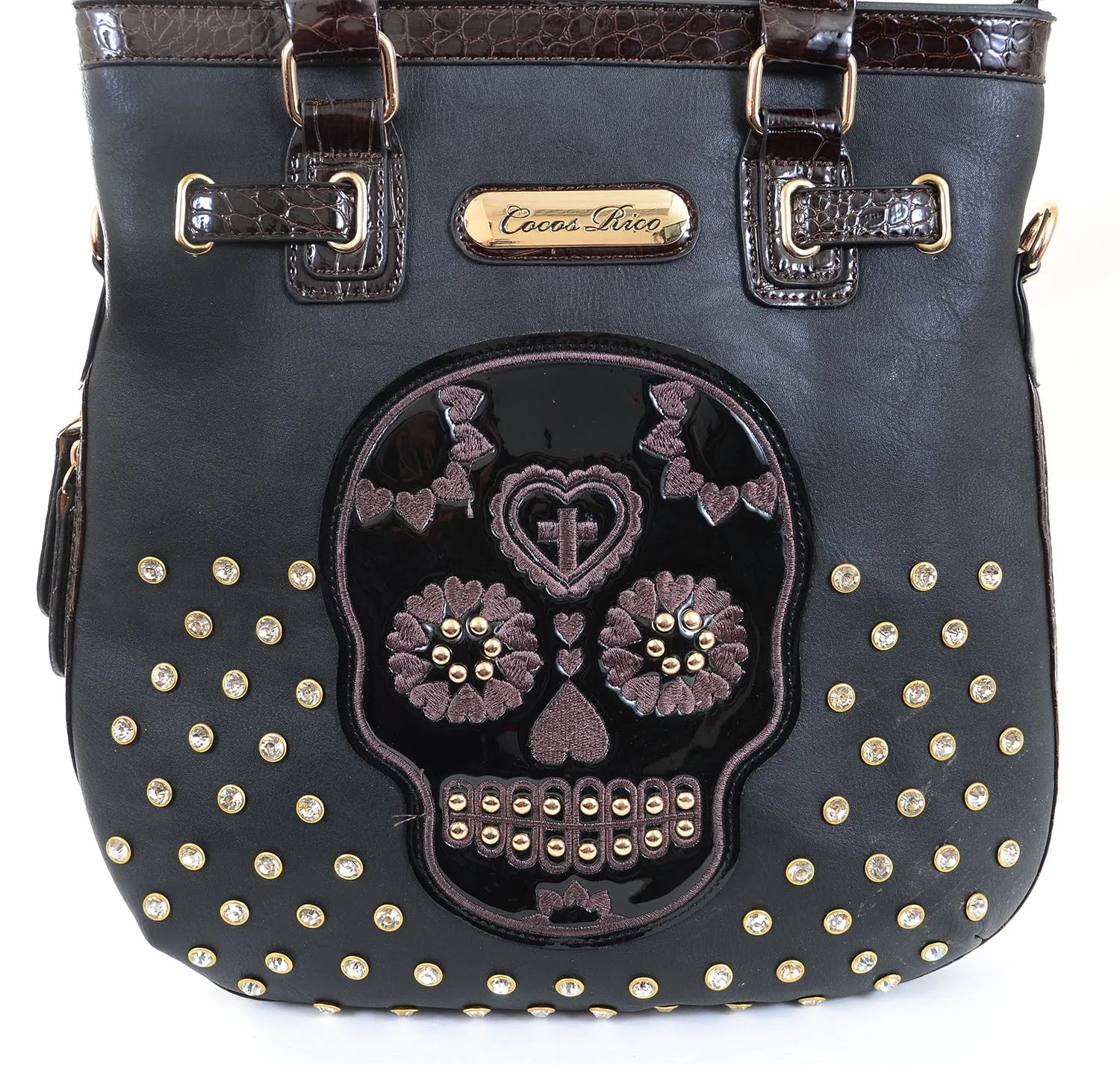 Sugar Skull Day of the Dead Bling Rhinestone Crossbody Purse Handbag