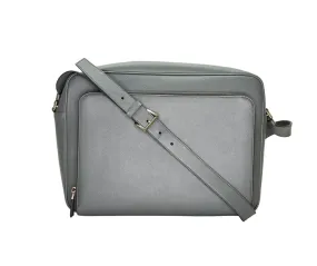 Travel Messenger Grey Messenger Bag in Saffiano Leather, Silver hardware