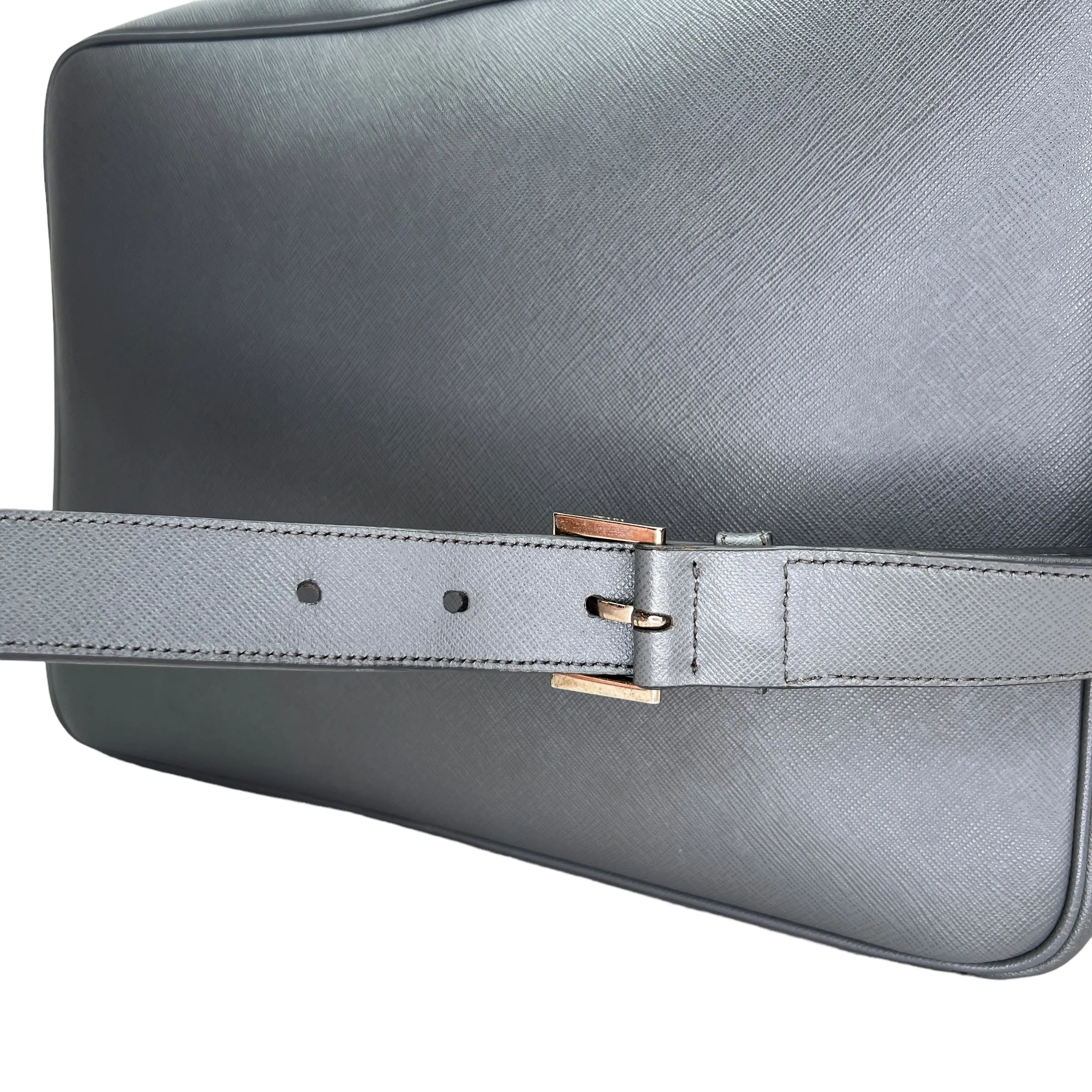 Travel Messenger Grey Messenger Bag in Saffiano Leather, Silver hardware