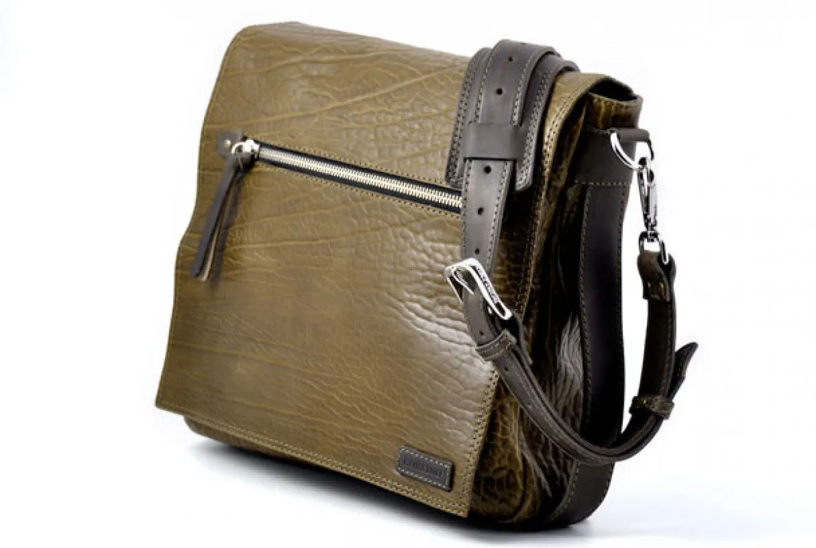 Two-tone Buffalo Leather Messenger Bag - Moss