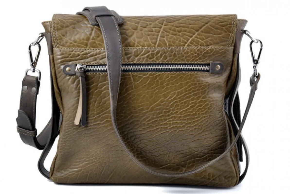 Two-tone Buffalo Leather Messenger Bag - Moss