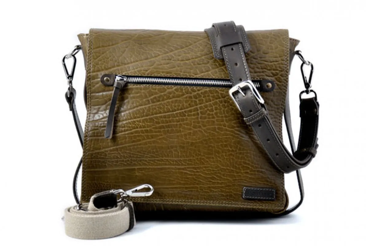 Two-tone Buffalo Leather Messenger Bag - Moss