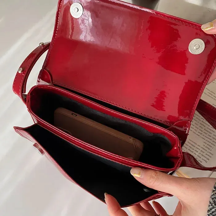 Vintage Bag Red Patent Leather Women's Shoulder Bag Fashion Ladies Small Square Purses and Handbags Simple Female Crossbody Bags