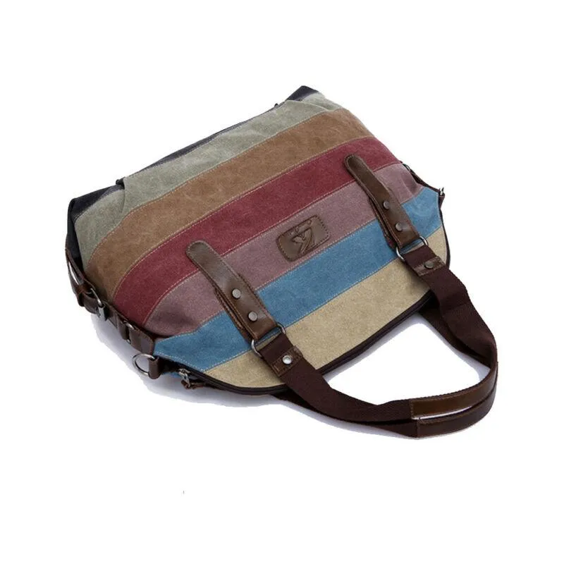 Vintage Casual Women's Large Canvas Shoulder Bags With Stripe Print