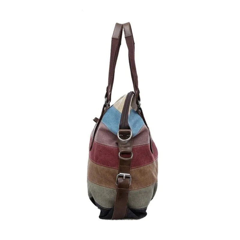 Vintage Casual Women's Large Canvas Shoulder Bags With Stripe Print