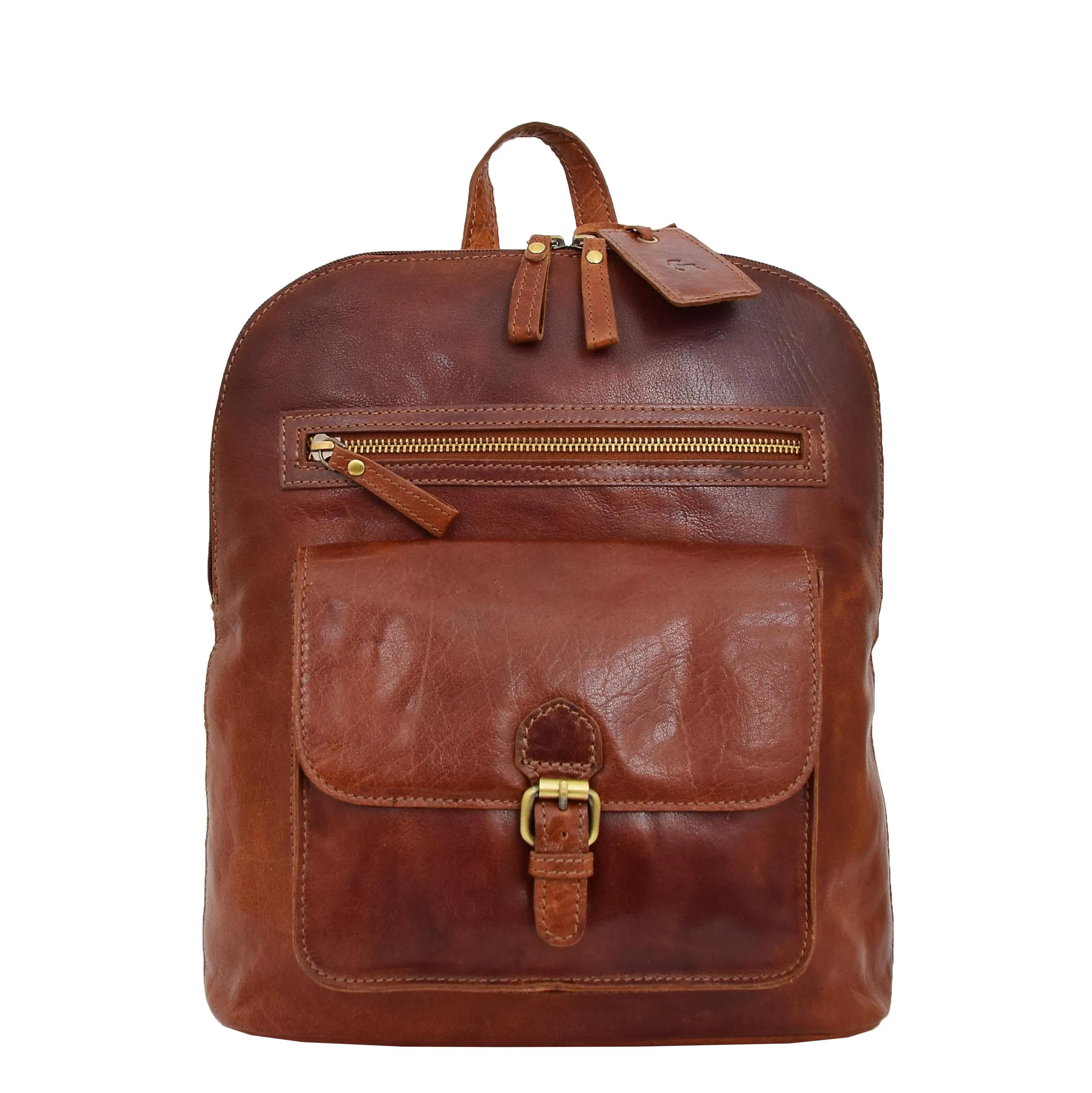 Womens Real Cognac Leather Backpack Organiser Day Rucksack Campus