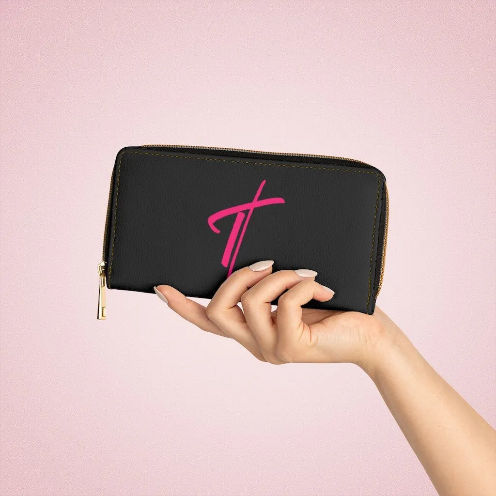 Wristlet Phone Wallet, Black and Pink Cross Graphic Purse