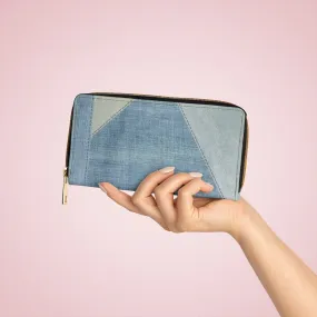 Wristlet Phone Wallet, Blue Denim Geometric Style Purse