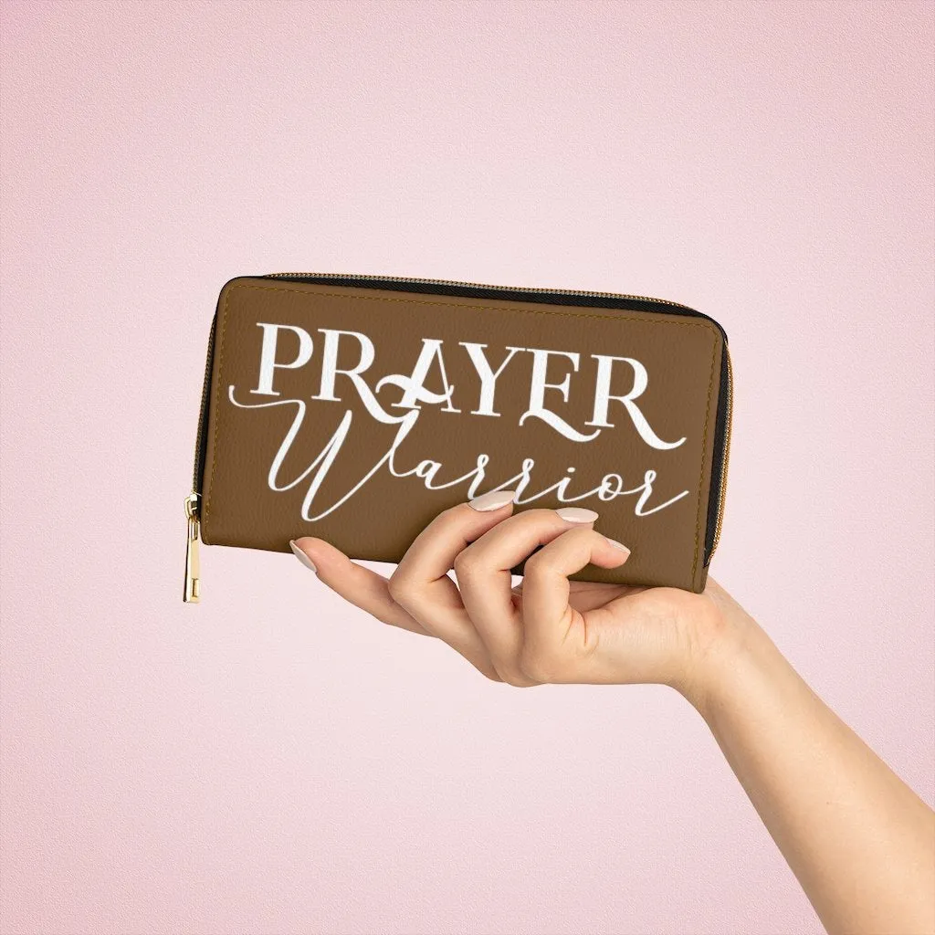 Wristlet Phone Wallet, Brown and White Prayer Warrior Graphic Purse