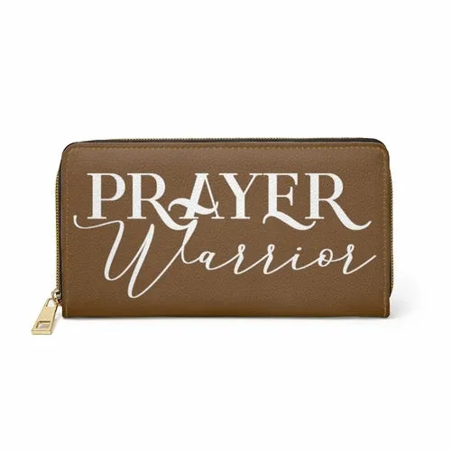 Wristlet Phone Wallet, Brown and White Prayer Warrior Graphic Purse