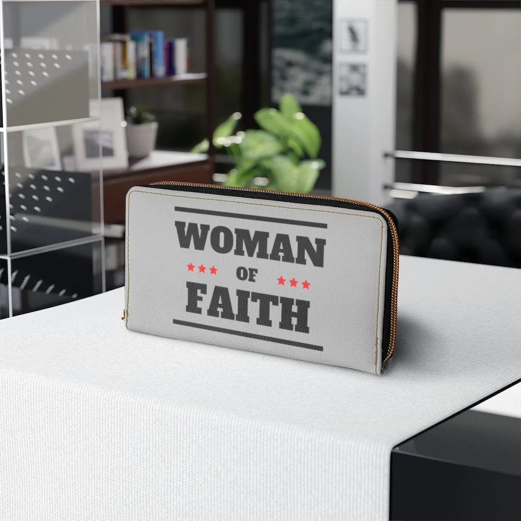 Wristlet Phone Wallet, Light Grey and Black Woman of Faith Graphic Purse