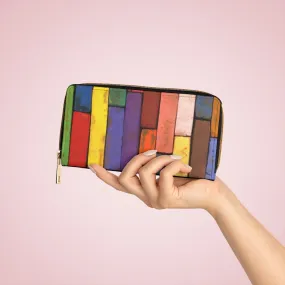 Wristlet Phone Wallet, Multicolor Colorblock Brick Style Purse