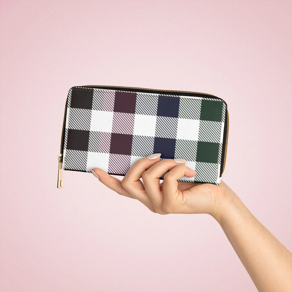 Wristlet Phone Wallet, White Multicolor Plaid Style Purse