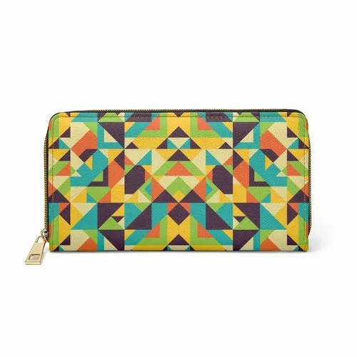 Wristlet Phone Wallet, Yellow and Purple Multicolor Geometric Style Purse