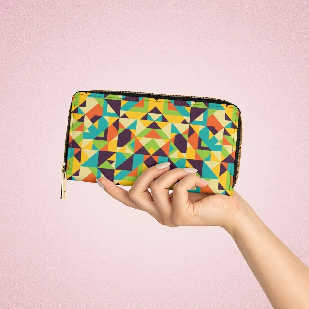 Wristlet Phone Wallet, Yellow and Purple Multicolor Geometric Style Purse