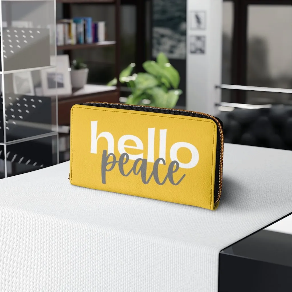 Wristlet Phone Wallet, Yellow and White Hello Peace Graphic Purse