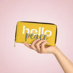 Wristlet Phone Wallet, Yellow and White Hello Peace Graphic Purse